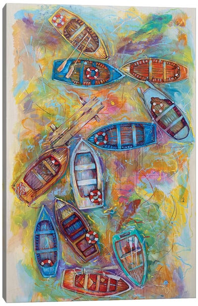 Boats And Fish Canvas Art Print - Rowboat Art