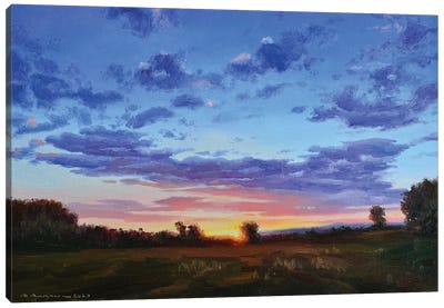 Dawn With Clouds Canvas Art Print - Blue Art
