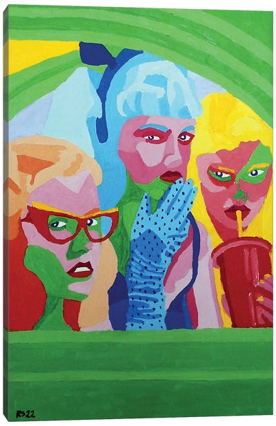 3 Girls In VW Canvas Art Print - Randall Steinke