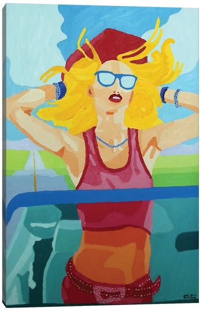 Woman On Highway Canvas Art Print - Randall Steinke