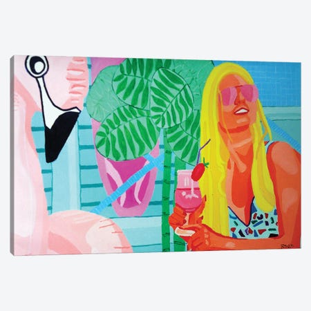 Woman With Flamingo Canvas Print #RKS35} by Randall Steinke Canvas Print