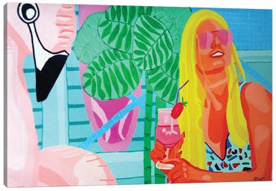 Woman With Flamingo Canvas Art Print - Randall Steinke