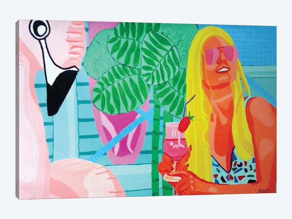 Woman With Flamingo by Randall Steinke 1-piece Canvas Print
