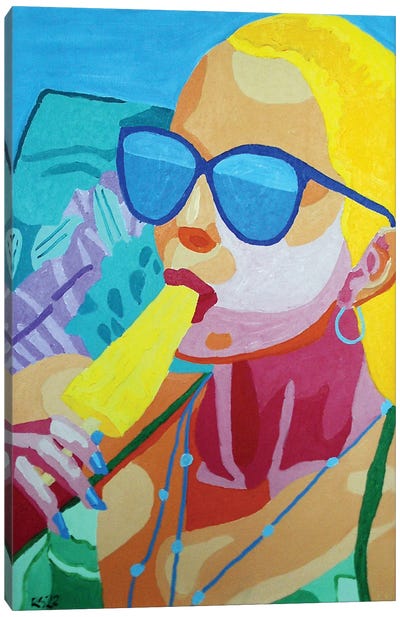 Woman With Popsicle Canvas Art Print - Eclectic & Electric