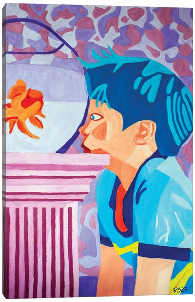 Boy And Goldfish Canvas Art Print - Vibrant Scenes in 2D