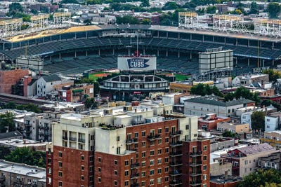 Wrigley Field, Park Place Towers, Daytime by Raymond Kunst canvas print