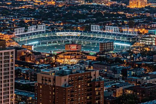 Raymond Kunst: Wrigley Field, Park Place Towers, Nighttime by Raymond Kunst