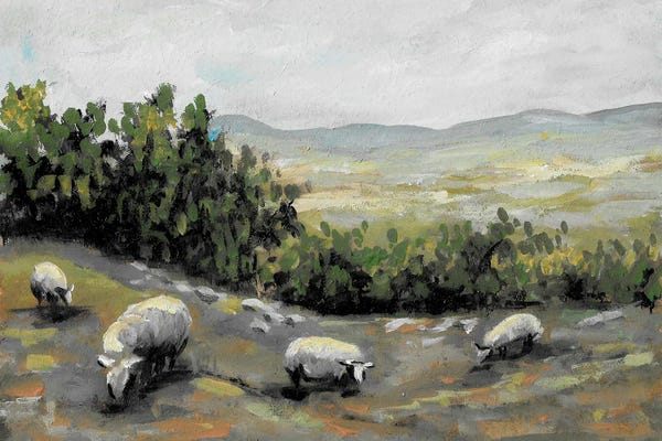 Romana Khomyn: Sheep Grazing In The Field by Romana Khomyn