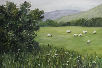 Sheep Grazing Painting by Romana Khomyn gallery poster