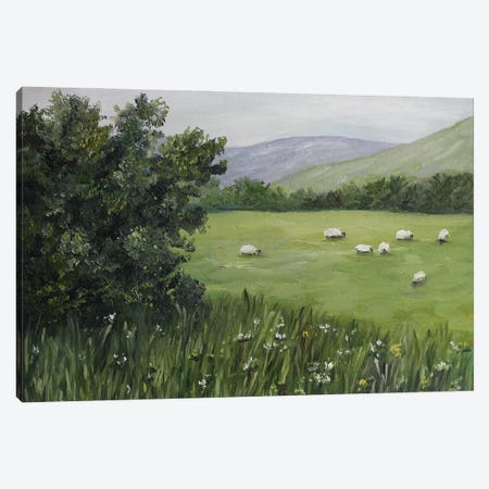 Sheep Grazing Painting Canvas Print #RKY128} by Romana Khomyn Canvas Artwork