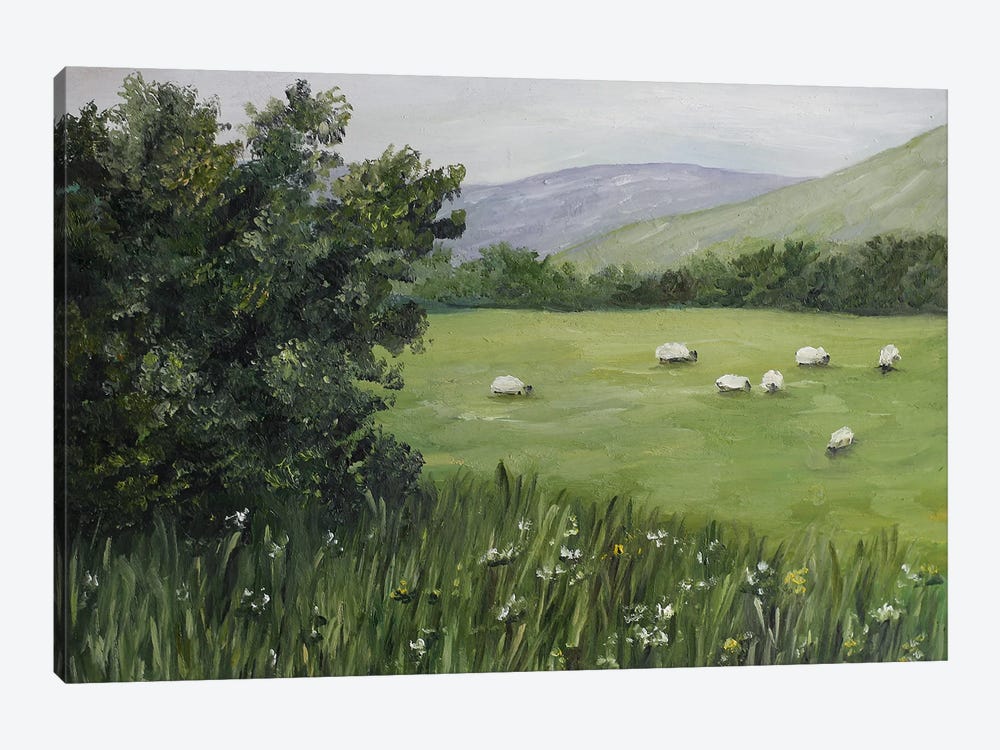 Sheep Grazing Painting by Romana Khomyn 1-piece Canvas Art Print
