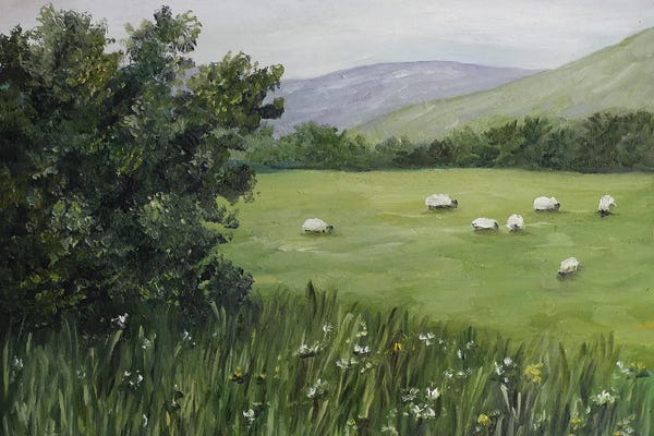 Sheep: Sheep Grazing Painting by Romana Khomyn