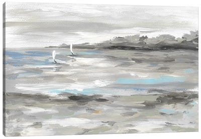 Abstract Seascape With Sailboats Canvas Art Print - Coastal & Ocean Abstract Art