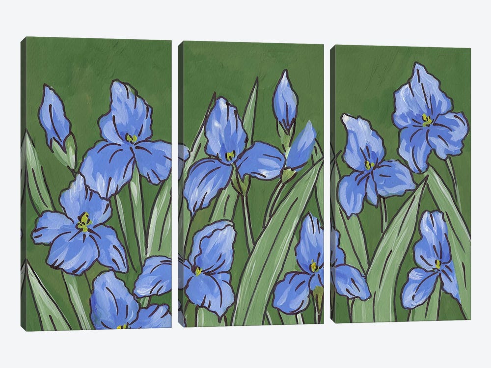 Irises Painting by Romana Khomyn 3-piece Canvas Art Print