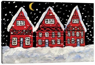 Christmas Winter Houses Canvas Art Print - Romana Khomyn