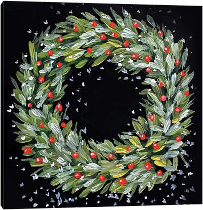 Christmas Wreath Canvas Art Print - Christmas Trees & Wreath Art