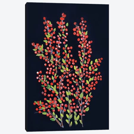 Christmas Winter Red Berries Canvas Print #RKY159} by Romana Khomyn Canvas Print