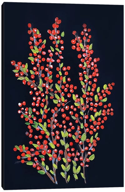 Christmas Winter Red Berries Canvas Art Print - Christmas Trees & Wreath Art
