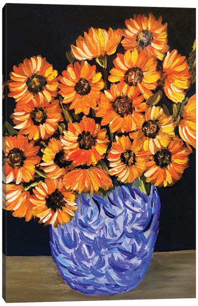 Chrysanthemum Orange Flowers Still Life Canvas Art Print - Romana Khomyn