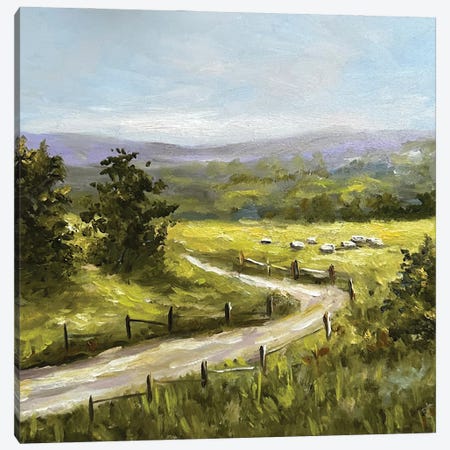 Landscape With Sheeps Canvas Print #RKY180} by Romana Khomyn Canvas Wall Art