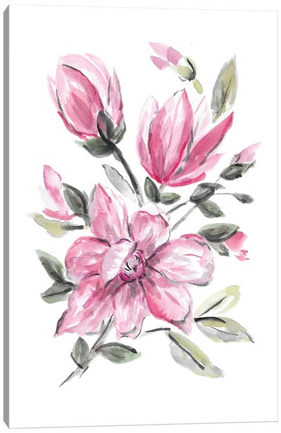 Pink Magnolia Canvas Art Print - Romana Khomyn