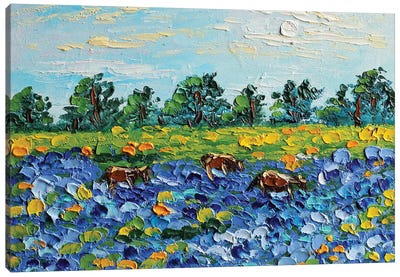 Cow Bluebonnets Canvas Art Print - Romana Khomyn