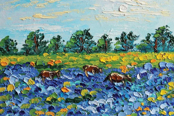 Romana Khomyn: Cow Bluebonnets by Romana Khomyn