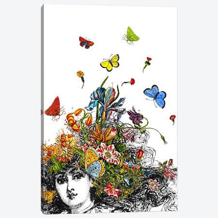 Girl With Butterflies And Flowers Canvas Print #RLA16} by RococcoLA Canvas Artwork