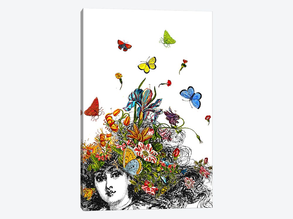 Girl With Butterflies And Flowers by RococcoLA 1-piece Canvas Wall Art