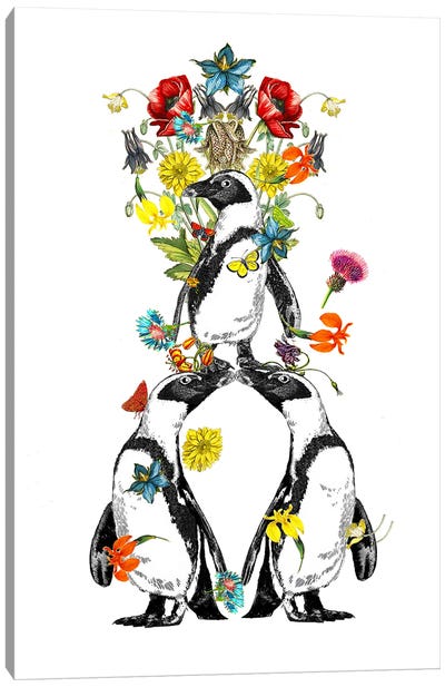 Happy Penguins Canvas Art Print - Embellished Animals