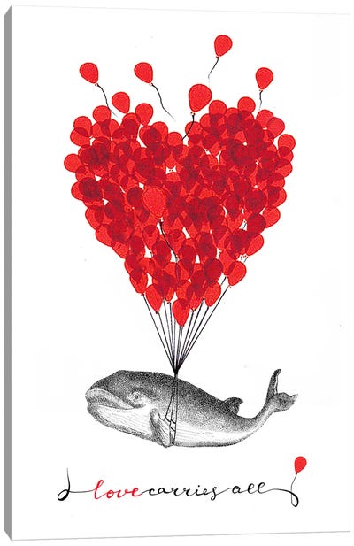 Love Carries All - Whale Canvas Art Print - Balloons