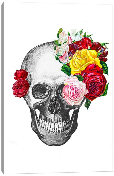 Skull With Roses Canvas Art Print - RococcoLA