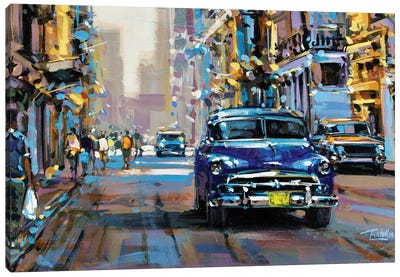 Blue Chevy Canvas Art Print - Richell Castellón 