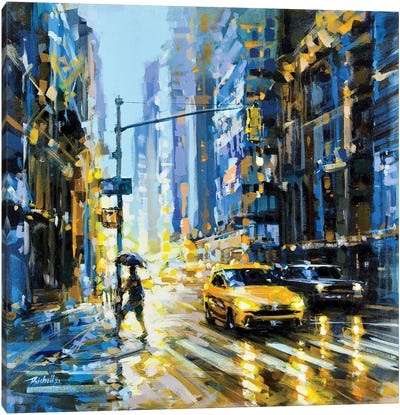 Taxi And People Canvas Art Print - Richell Castellón 