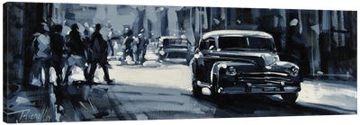 Gray Classic Car Canvas Art Print - Black & White Cityscapes