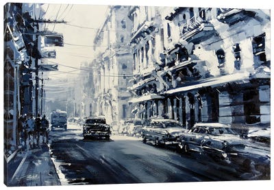 Gray City Canvas Art Print - Black & White Cityscapes