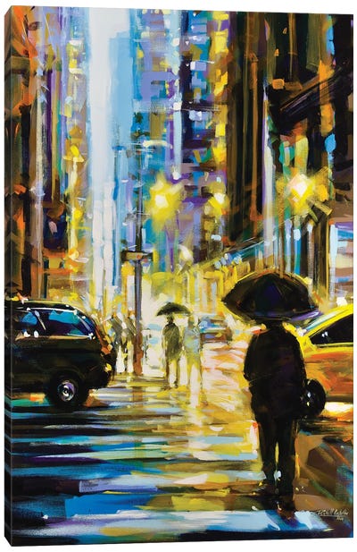 Car People And Rain Canvas Art Print - Richell Castellón 