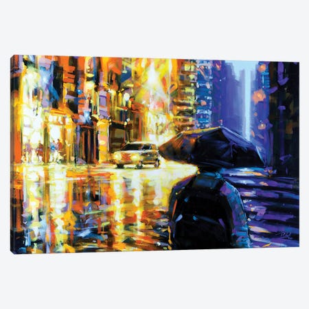 Nyc Blue And Yellow Canvas Print #RLC146} by Richell Castellón Canvas Artwork