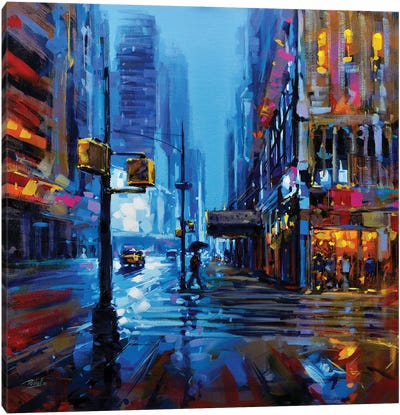 City LI Canvas Art Print - Blue & Gold Art