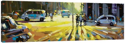 City LXIV Canvas Art Print - Black, White & Yellow Art
