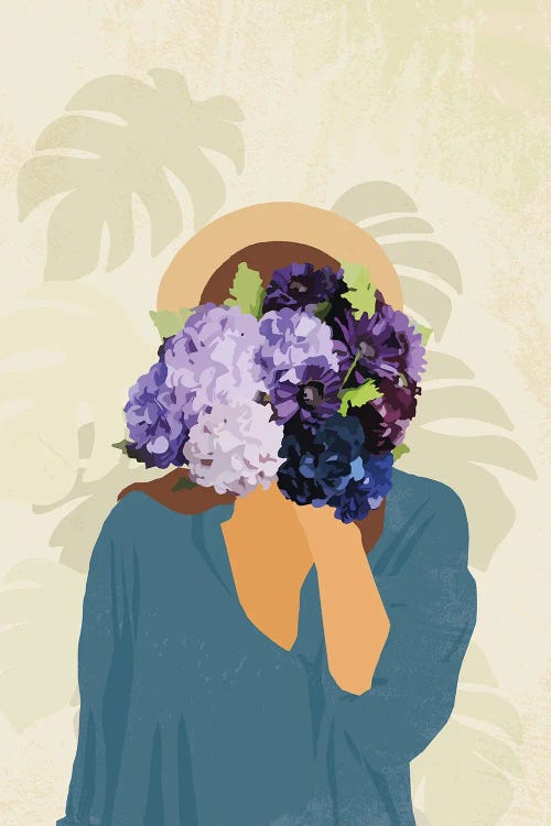 Lady Flowery Colorful Art Digital Art by Merle Callesen wall art