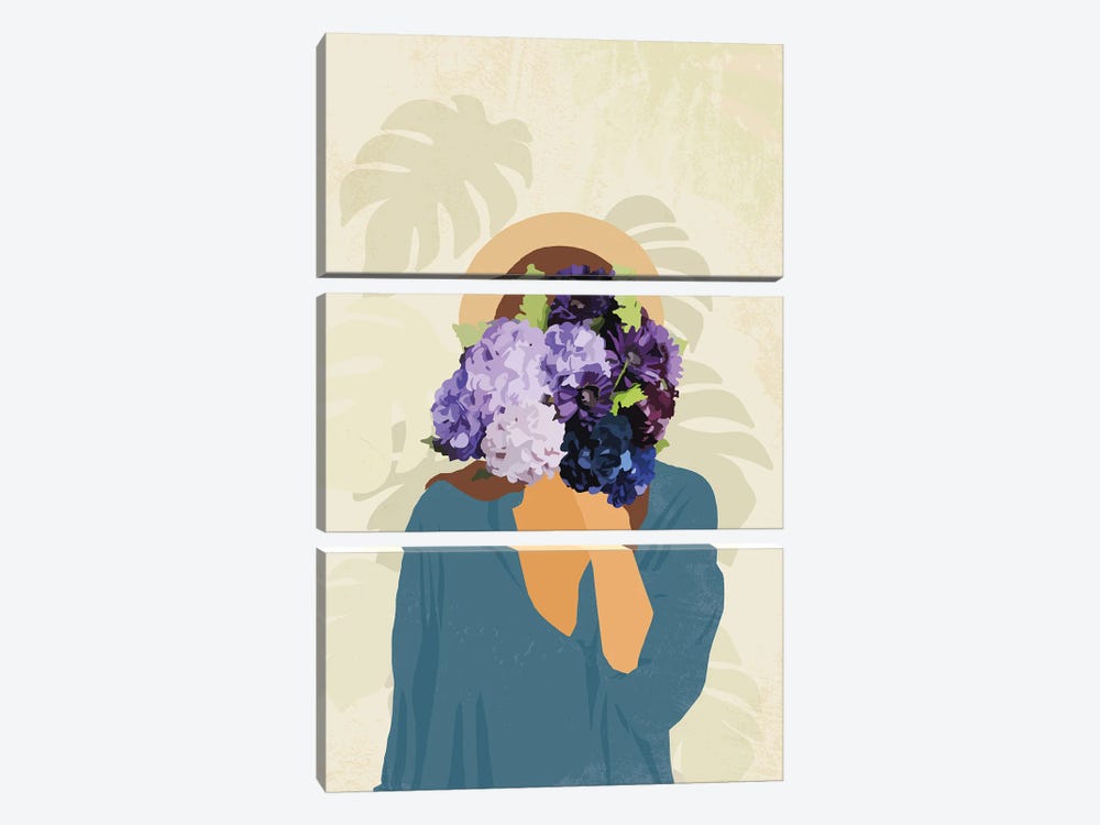 Lady Flowery Colorful Art Digital Art by Merle Callesen 3-piece Canvas Art