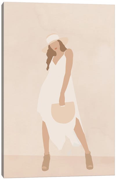 Shopping Tour White Dress Digital Art Canvas Art Print - Merle Callesen