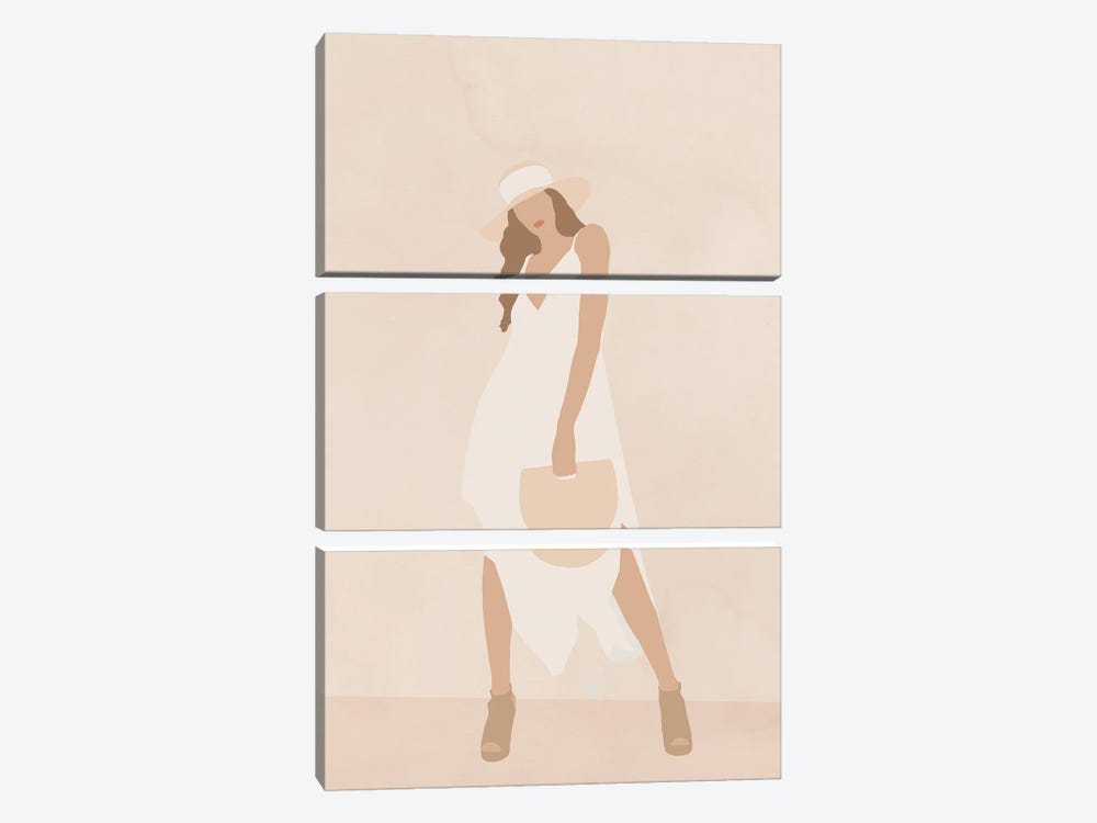 Shopping Tour White Dress Digital Art by Merle Callesen 3-piece Canvas Artwork
