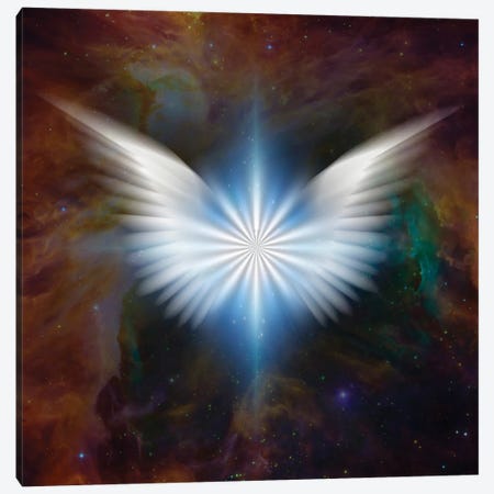 Surreal Digital Art Bright Star With White Angel'S Wings In Vivid Colorful Universe Canvas Print #RLF105} by Bruce Rolff Canvas Artwork