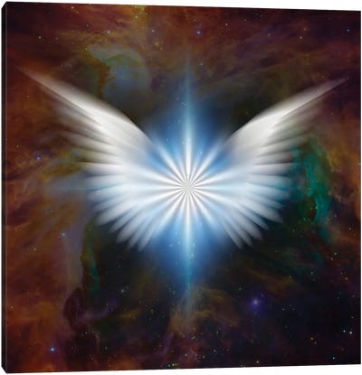 Surreal Digital Art Bright Star With White Angel'S Wings In Vivid Colorful Universe Canvas Art Print