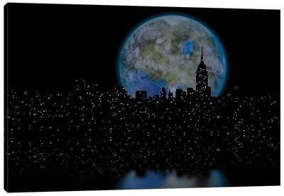3D Rendering Terraformed Moon Over Night City Canvas Art Print