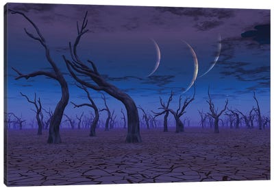 Three Planets Rise Over Dead Lands Canvas Art Print