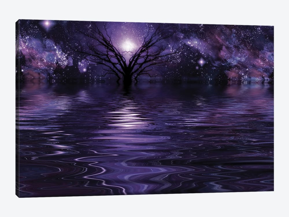 Mystic Tree In Purple Water Scene Bright Stars In The Sky by Bruce Rolff 1-piece Art Print