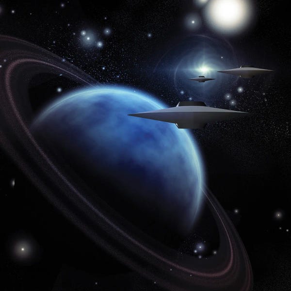 Astronomy & Space Collection: Spacecrafts In Space Near Ringed Planet by Bruce Rolff